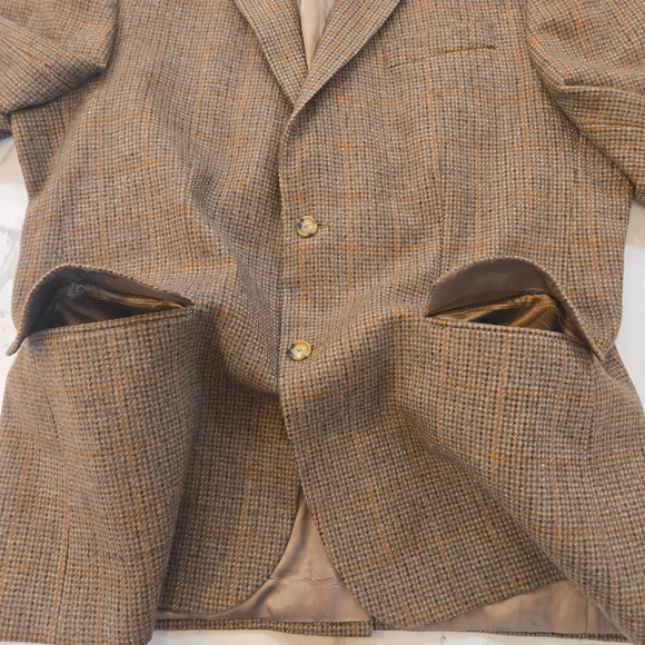 Vintage LambsWool Plaid Tweed Preppy Blazer Sports Jacket Brown Size 44 - Picture 5 of 16